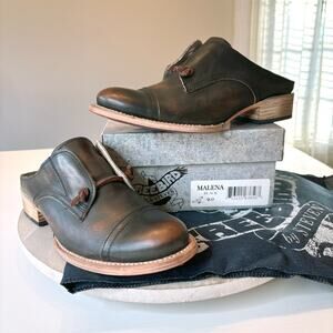 Freebird Malena Mule Shoes Women's Sz 9 Black Leather Slip On Oxford Cap Toe